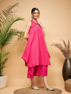 InWeave Women's Fuchsia Short Kurta Palazzo Set