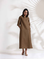 trueBrowns Brown Slub Dress - Distacart