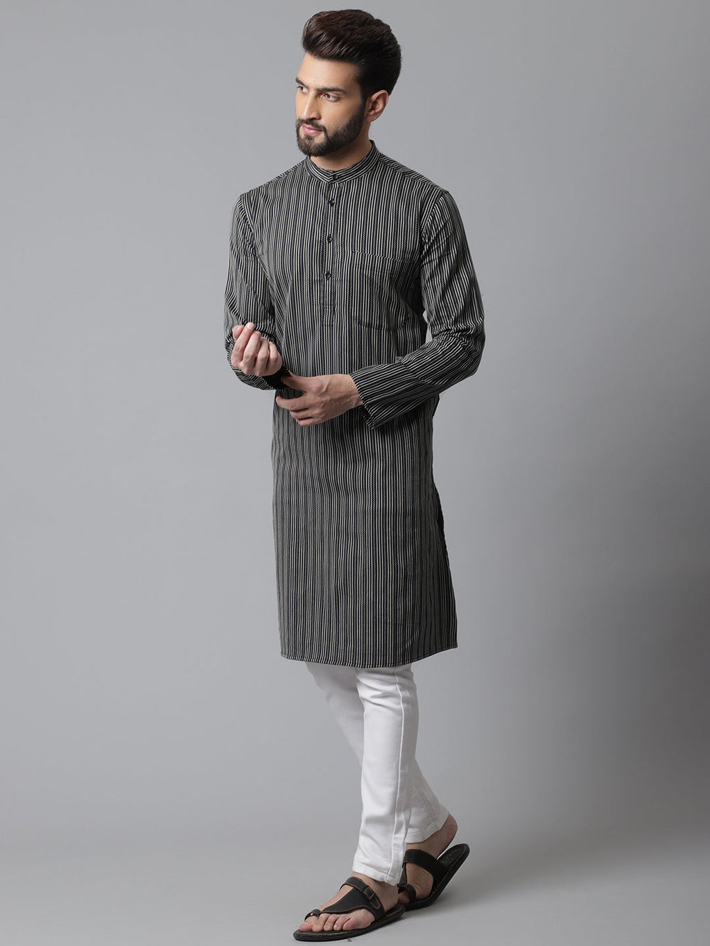 Even Apparels Black Pure Cotton Kurta With Band Collar - Distacart