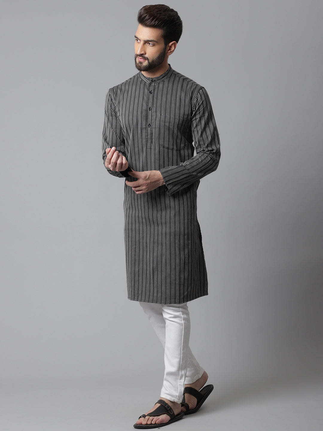 Even Apparels Black Pure Cotton Kurta With Band Collar - Distacart