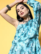 InWeave Women's Sea Blue One Shoulder Rayon Dress - Distacart
