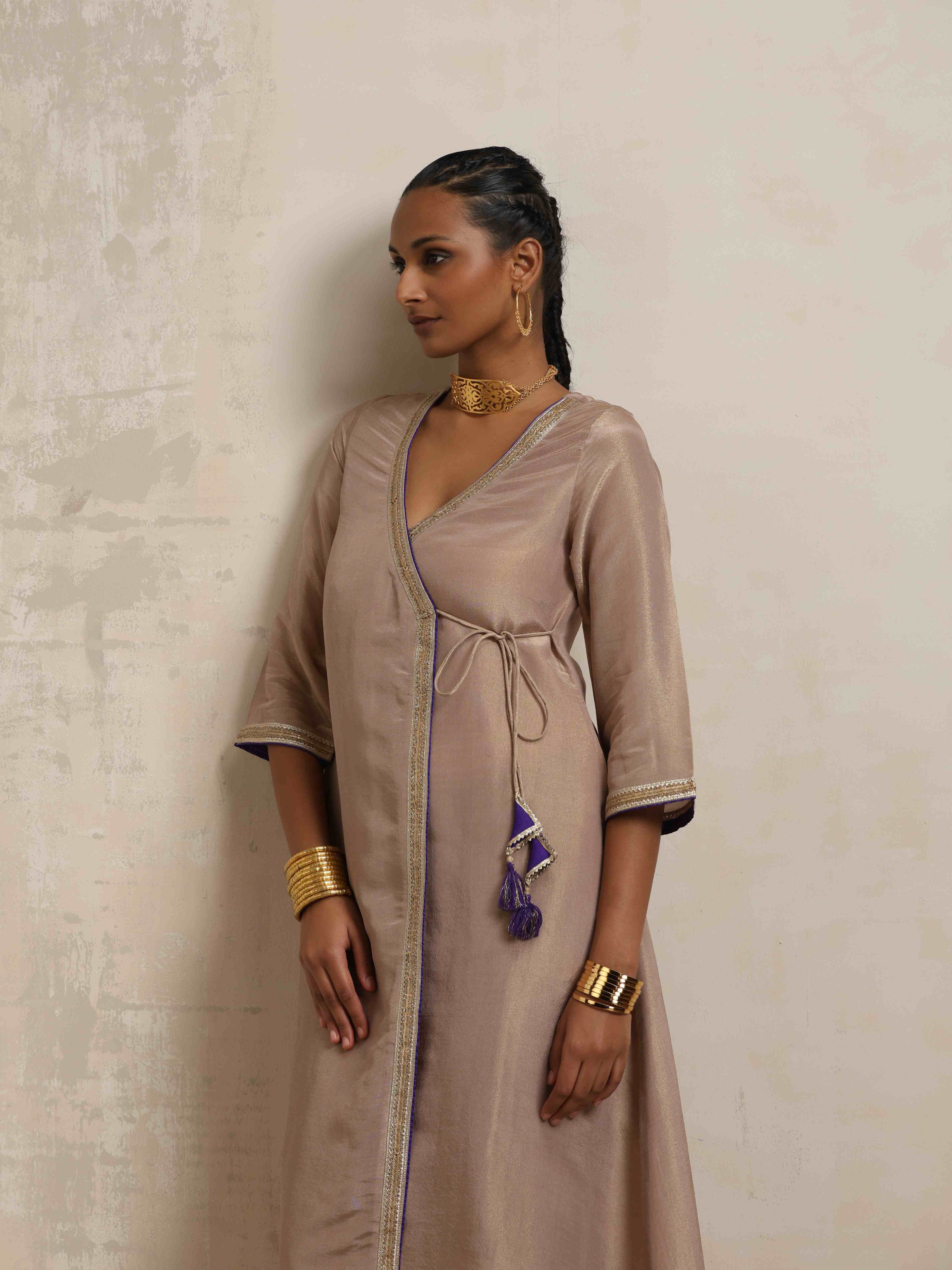 trueBrowns Lilac Tissue Angrakha Kurta Set - Distacart