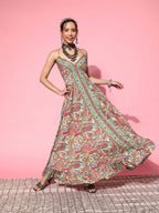 InWeave Women's Green Paisley Print Back Detail Long Dress - Distacart