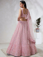 House of Panchhi Pink Net Cutdana, Sequins And Zarkan Embroidery Lehenga Choli & Dupatta