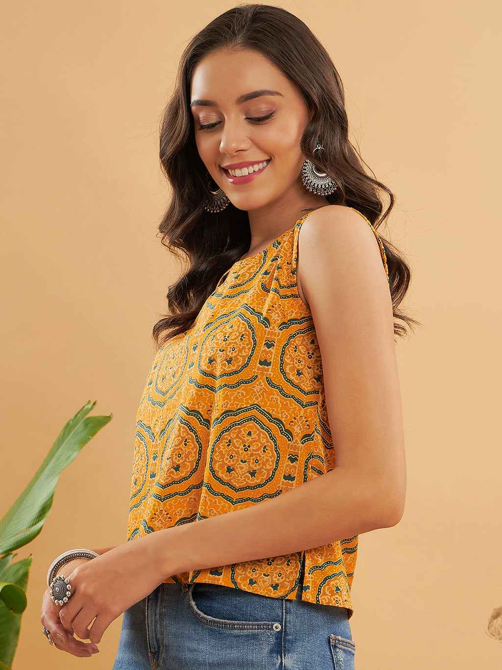 InWeave Haldi Yellow Mughal Kalamkari W/U Top