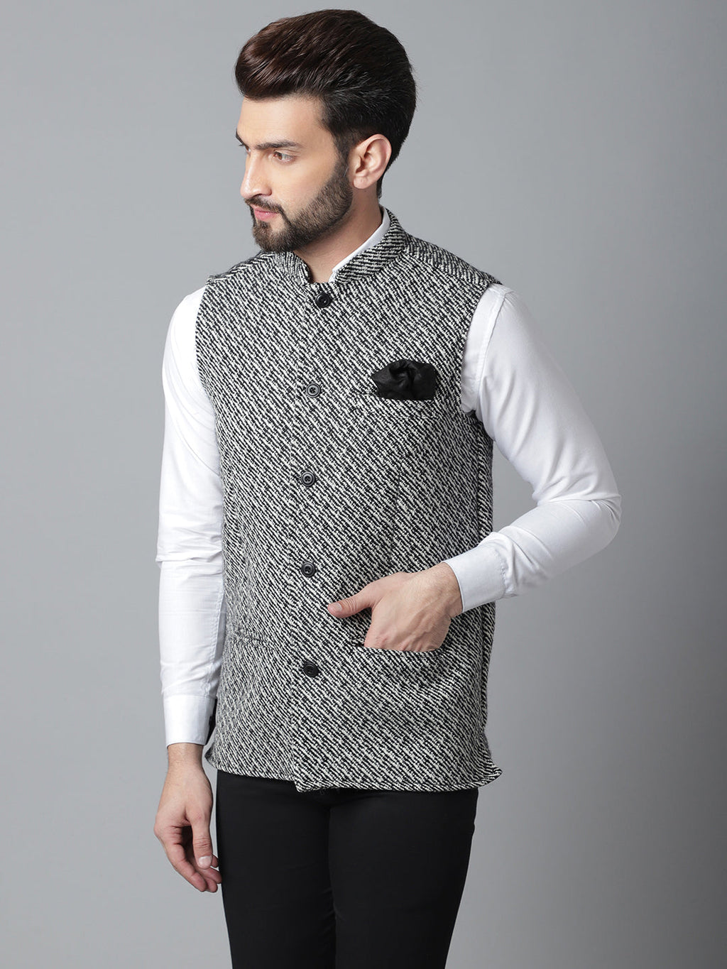 Even Apparels Men's Grey Pure Wool Nehru Jacket