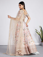 House of Panchhi Cream Colour Organza Floral Design Digital Print Lehenga Choli & Dupatta