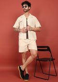 Fabmade Men Beige Cotton Linen Coort-Set Shorts
