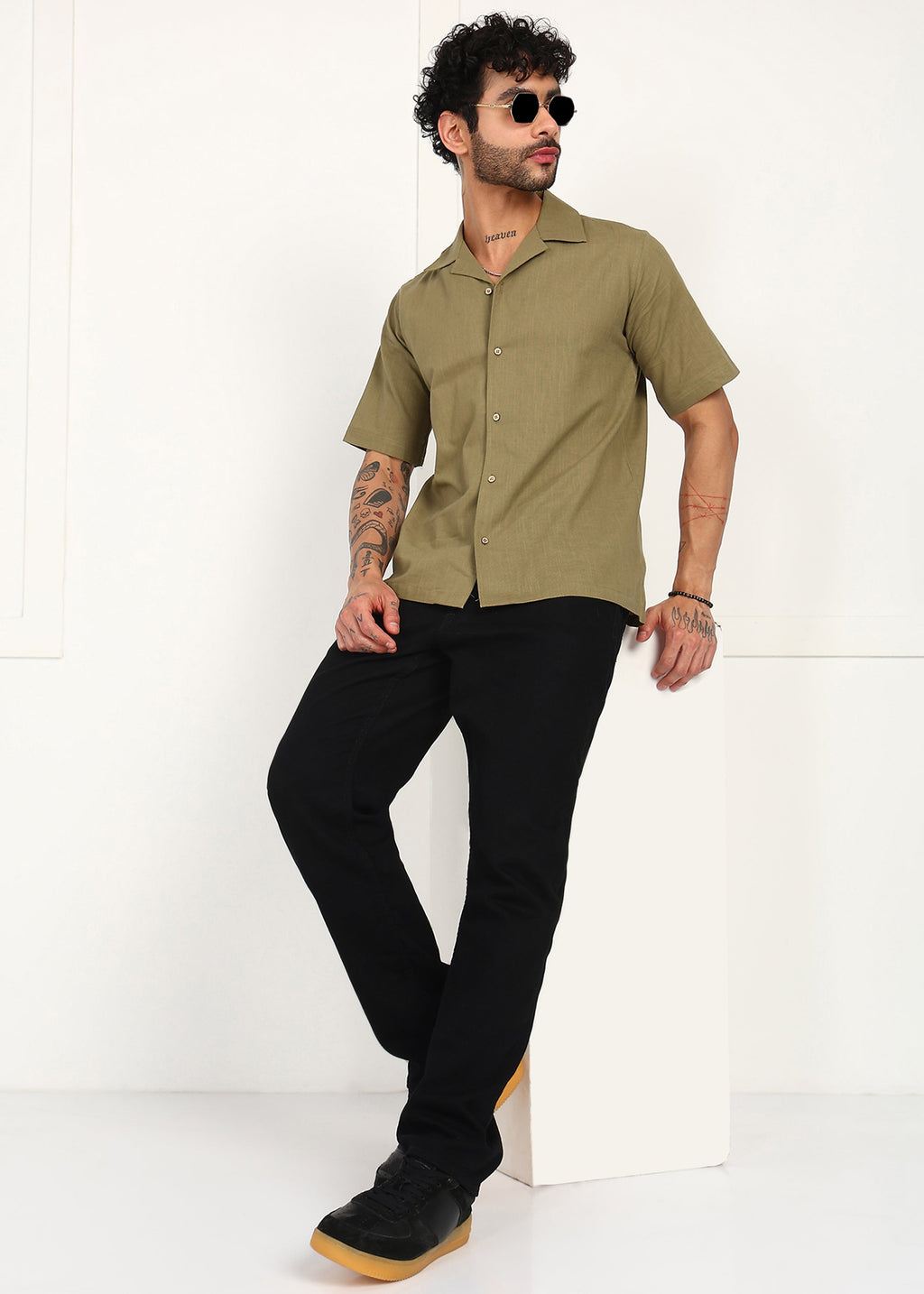 Fabmade Olive Breeze Linen Shirt