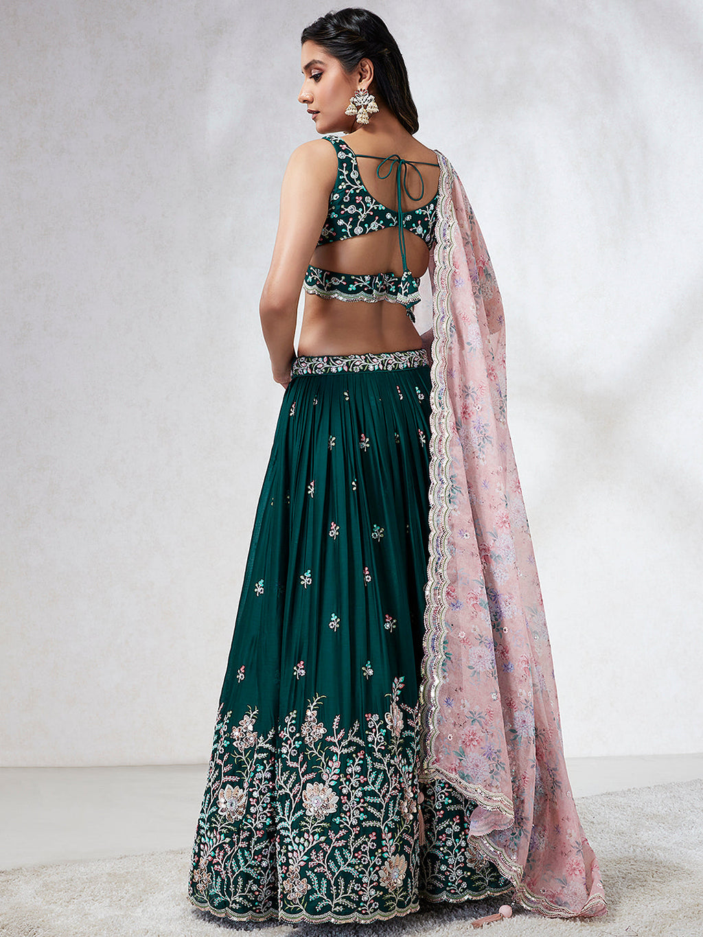 House of Panchhi Teal - Georgette Sequins, Mirror And Thread Embroidery Lehenga Choli
