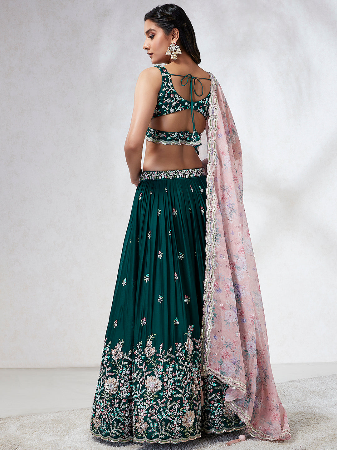 House of Panchhi Teal - Georgette Sequins, Mirror And Thread Embroidery Lehenga Choli