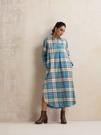 trueBrowns Beige Check Pleated Winter Dress - Distacart