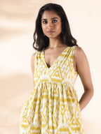 trueBrowns Lime Cotton Ikat Sleeveless Flared Dress - Distacart