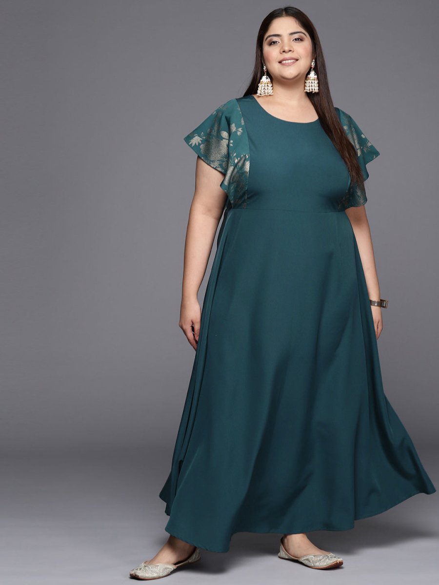 Ahalyaa Plus Size Floral Print Crepe Flared Sleeves A-line Maxi Ethnic Dress - Distacart