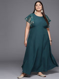 Ahalyaa Plus Size Floral Print Crepe Flared Sleeves A-line Maxi Ethnic Dress - Distacart