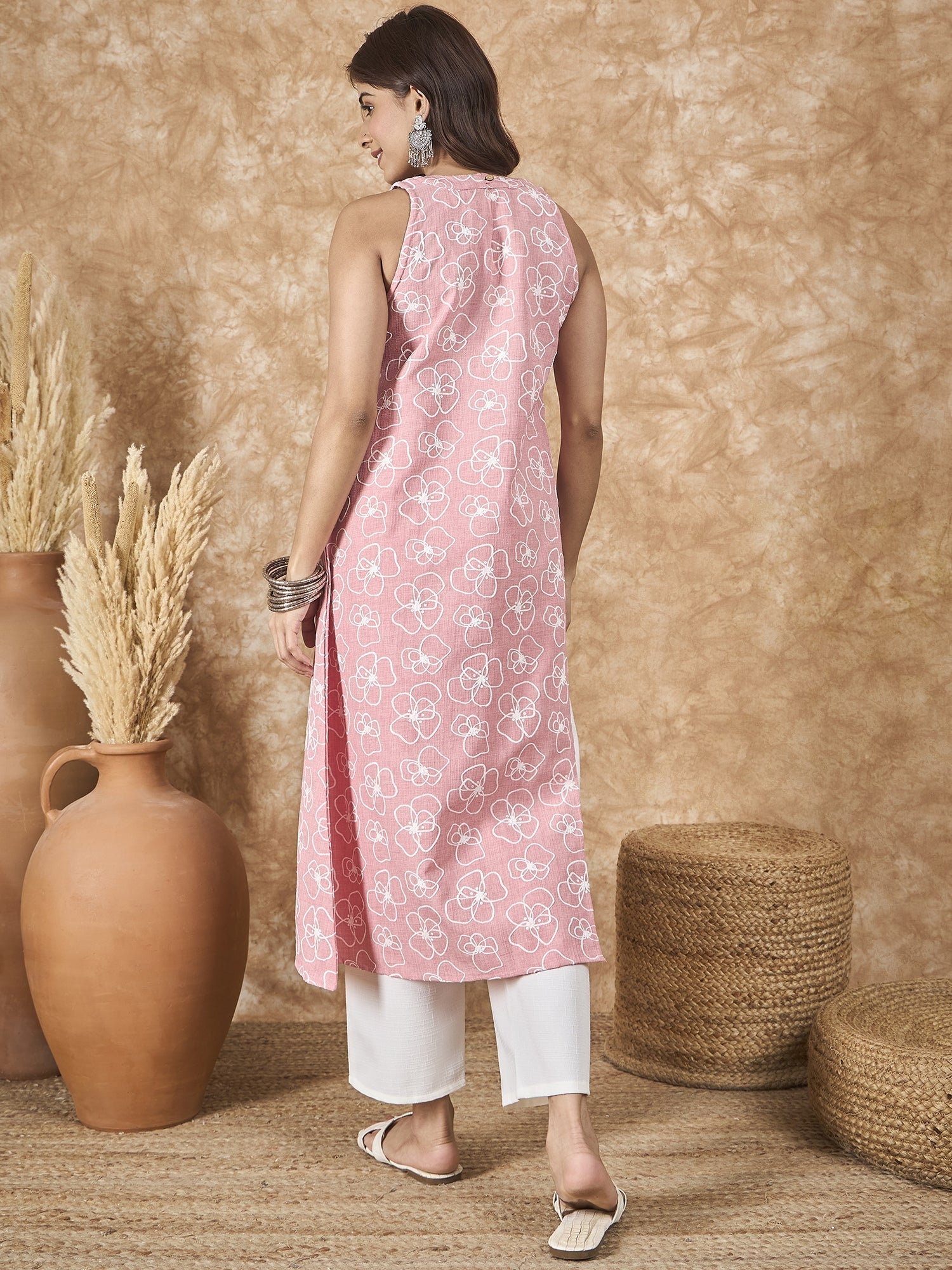 InWeave Pastel Peach Side Asymmetric Kurta Set