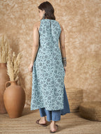 InWeave Mint Blue Side Asymmetric Kurta Set