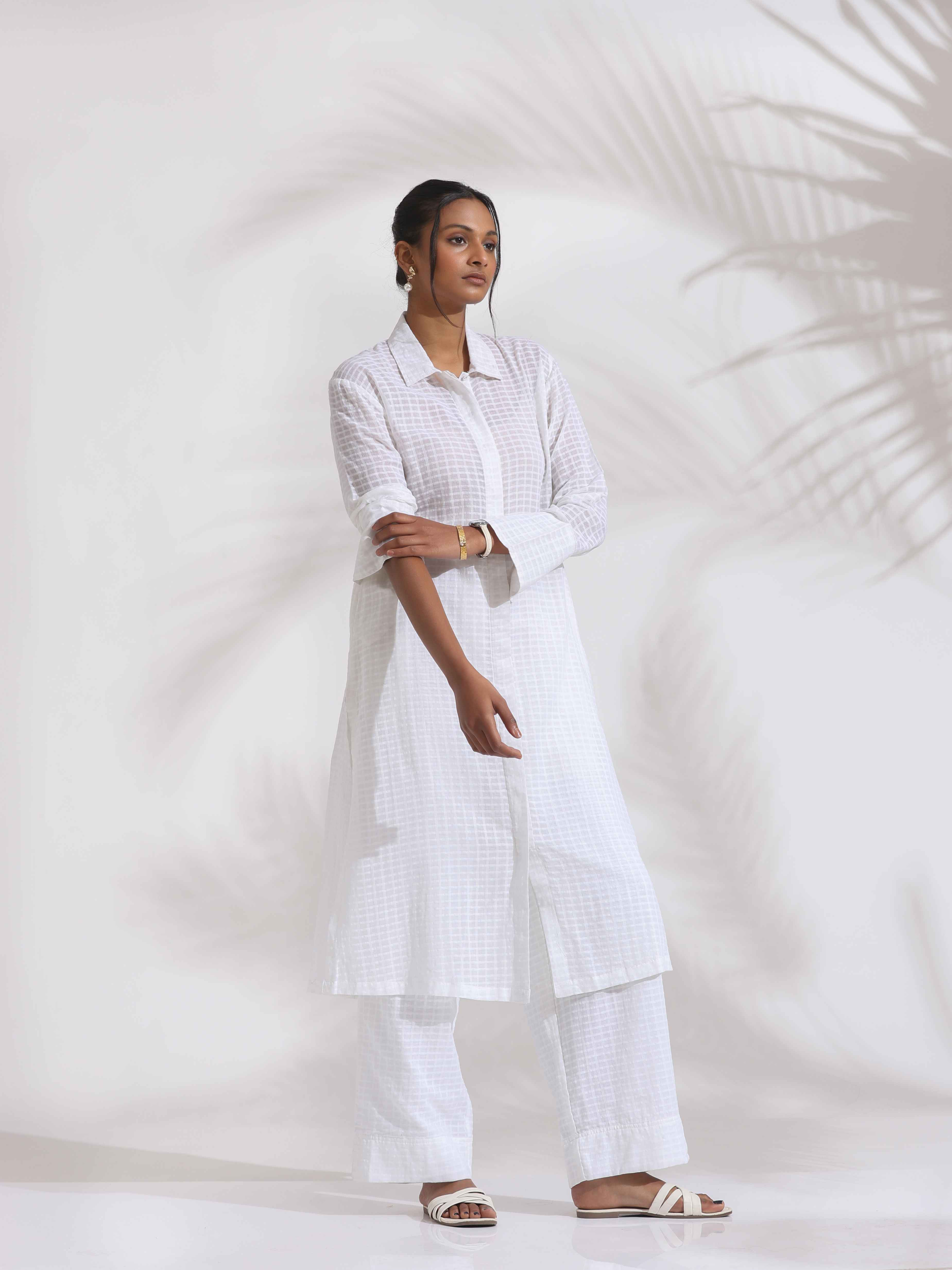 trueBrowns White Check Cotton Kurta Set - Distacart