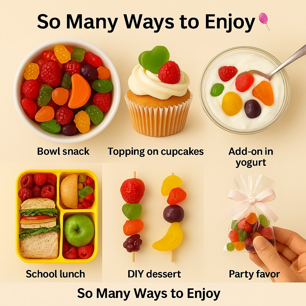 fruity classic gummies pack of strawberry watermelon grape orange apple banana gummies 300 gm