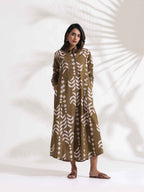 trueBrowns Olive Green Cotton Print Shirt Dress - Distacart