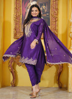 Teeya Creation Purple Color Chinon Silk Heavy Embroidery Work Fully Stitched Salwar Suit