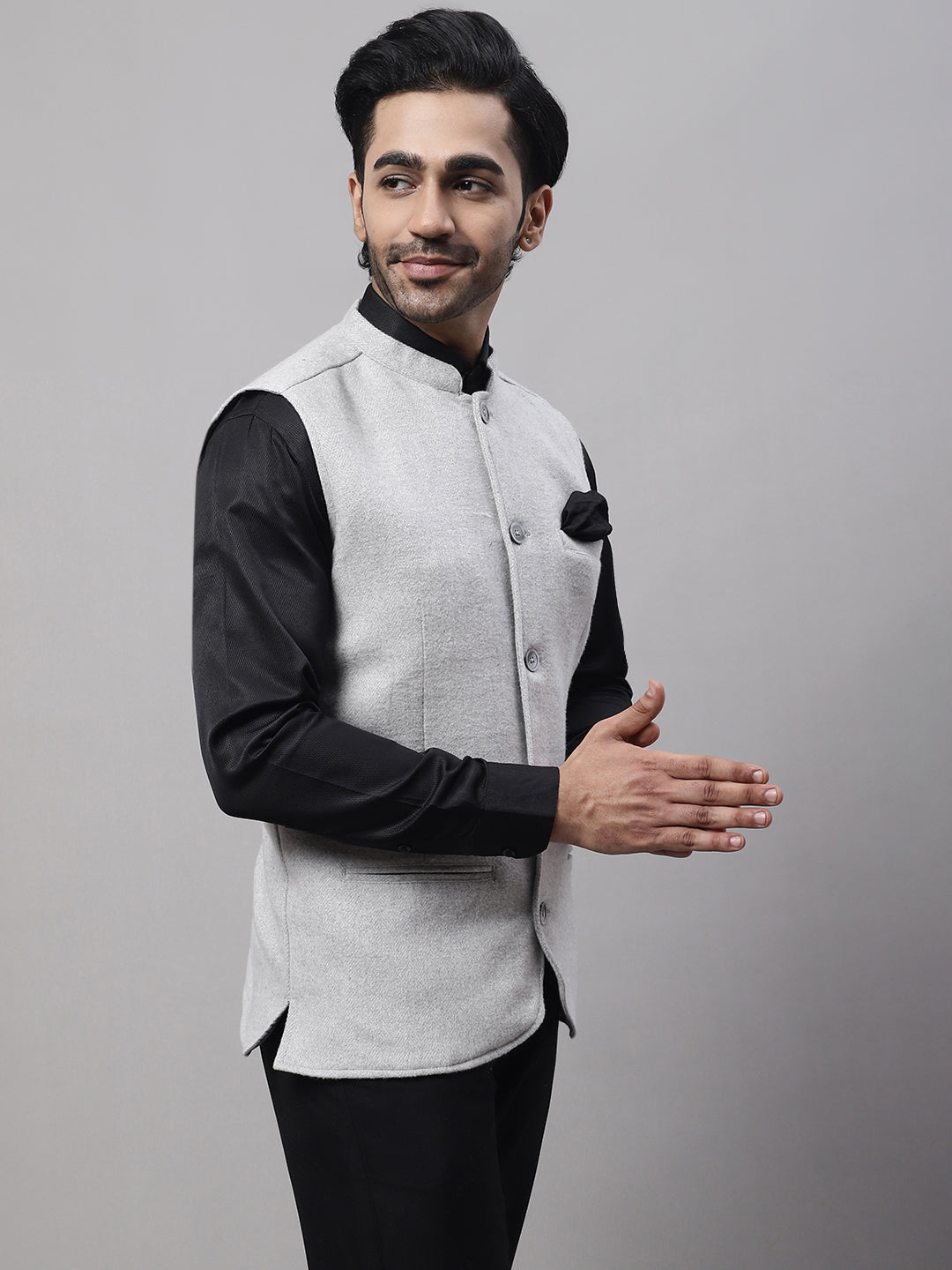 Even Apparels Men's Grey Pure Wool Nehru Jacket