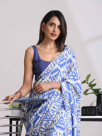 trueBrowns Blue Muslin Ikat Saree