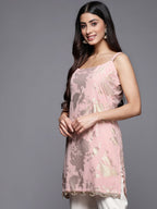 Ahalyaa Square Neck Printed Crepe Tunic With Lace Inserts