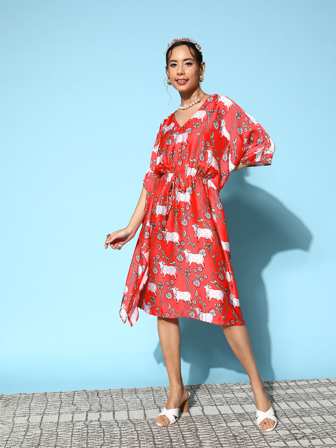 InWeave Women's Bright Pink Indian Bull Print Kaftan - Distacart