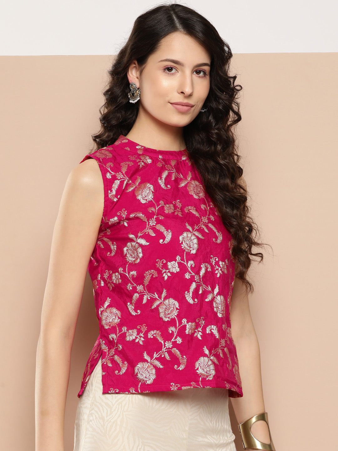 InWeave Women's Fuchsia Brocade Halter Top