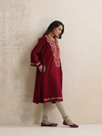 trueBrowns Maroon Kashmiri Embroidered Woollen Phiran Kurta - Distacart