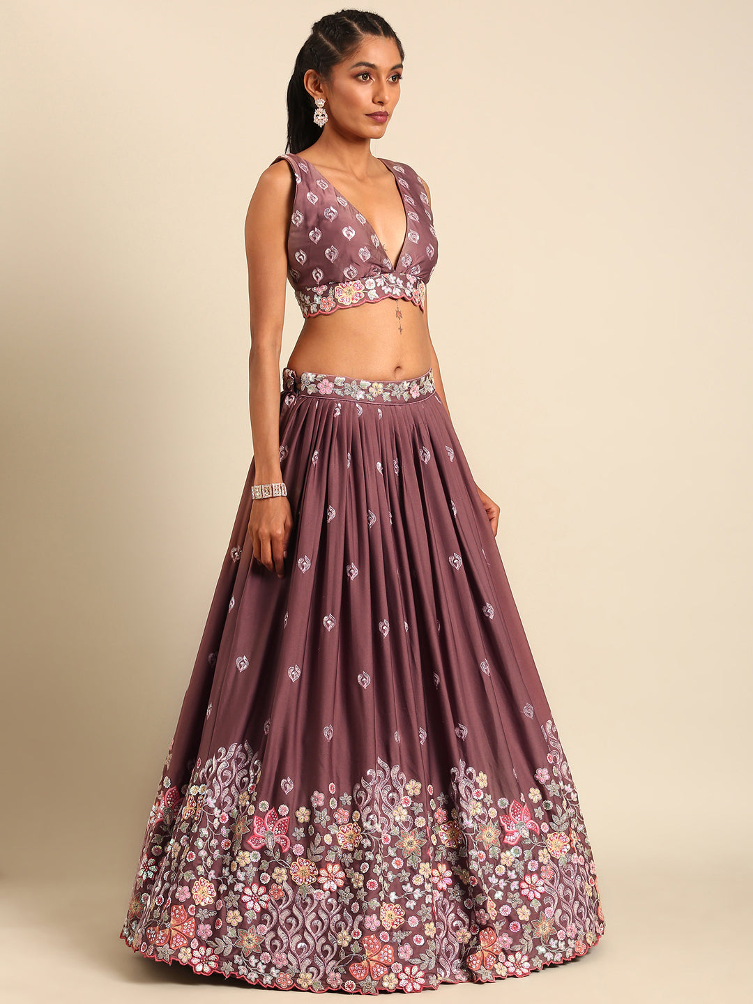 House of Panchhi Rose Gold Chinon Sequins Embroidery Lehenga Choli & Dupatta