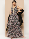 KSUT (House of Varanga) Black Printed Anarkali Kurta Paired With Sharara And Plain Tonal Dupatta