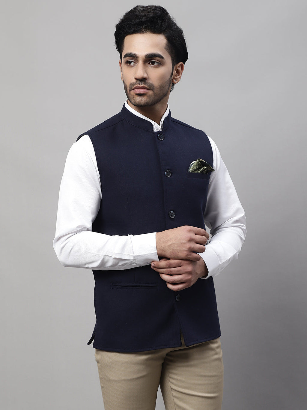 Even Apparels Men's Blue Pure Wool Nehru Jacket