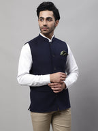 Even Apparels Men's Blue Pure Wool Nehru Jacket