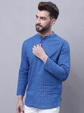 Even Apparels Blue Pure Cotton Short Kurta With Band Collar - Distacart