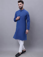 Even Apparels Blue Pure Cotton Kurta With Band Collar - Distacart