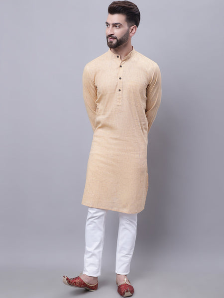 Even Apparels Yellow Pure Cotton Kurta With Band Collar