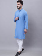 Even Apparels Blue Pure Cotton Kurta With Band Collar - Distacart