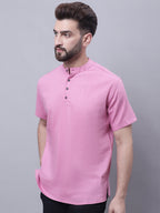 Even Apparels Pink Pure Cotton Short Kurta With Band Collar - Distacart