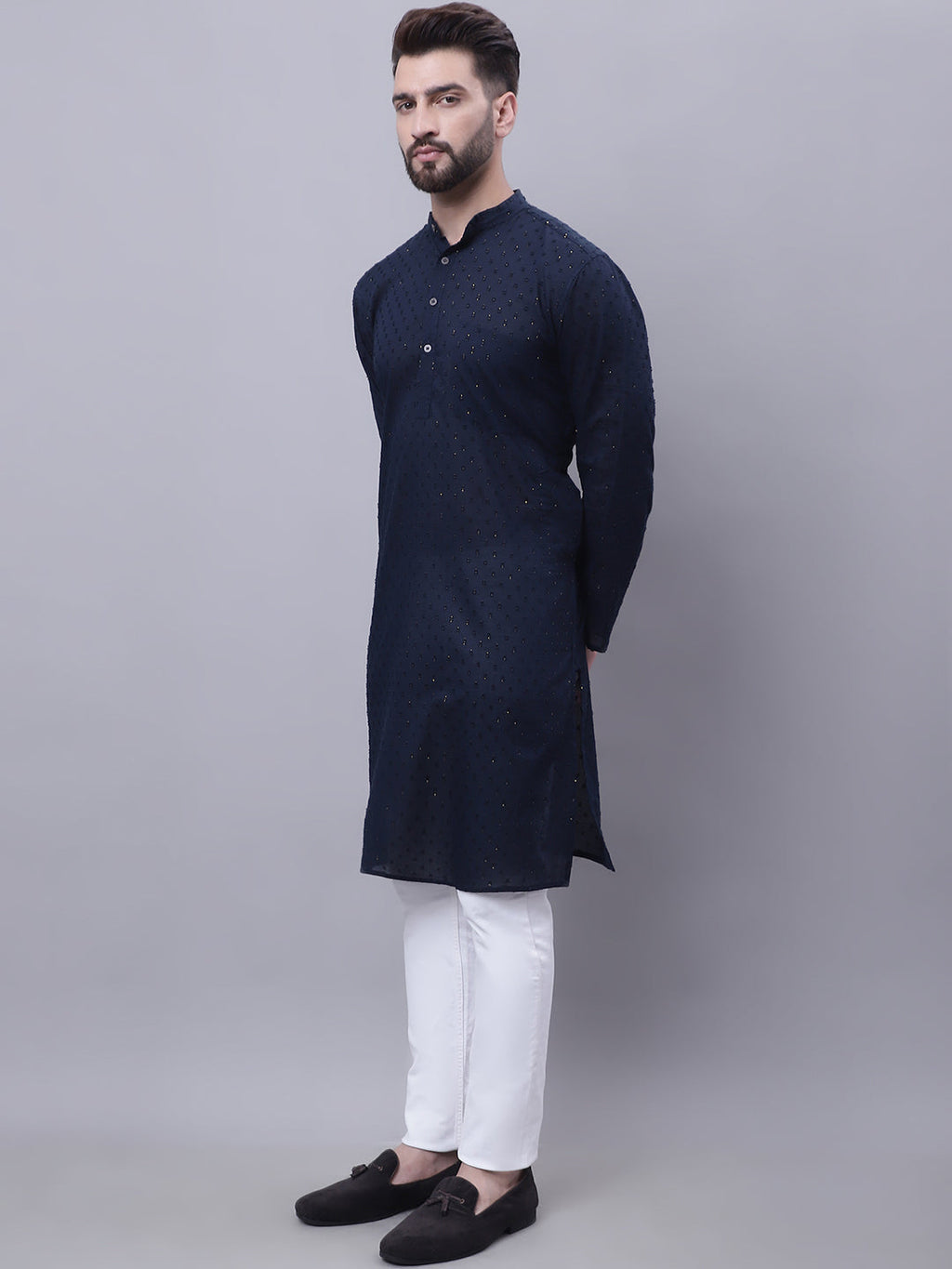 Even Apparels Blue Pure Cotton Kurta With Band Collar - Distacart