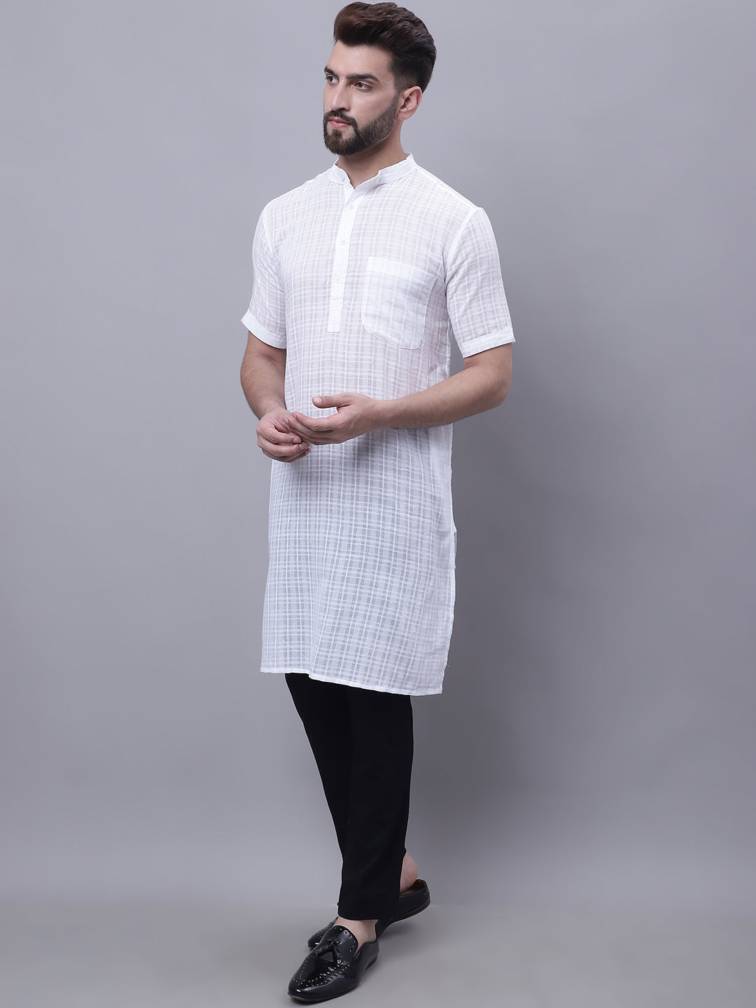 Even Apparels White Pure Cotton Short Sleeves Kurta With Band Collar - Distacart