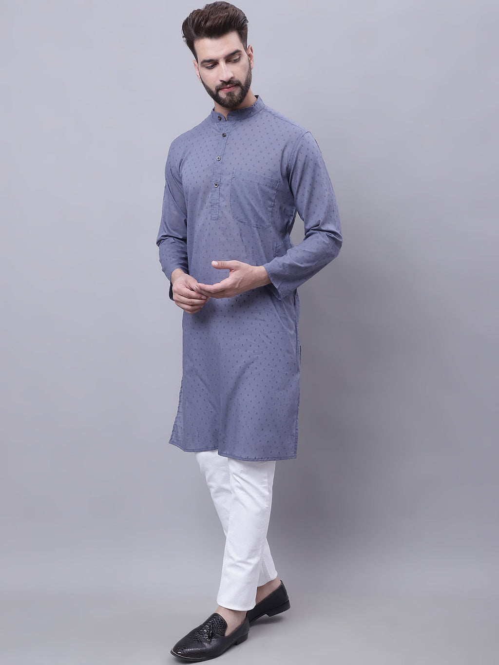 Even Apparels Grey Pure Cotton Kurta With Band Collar - Distacart