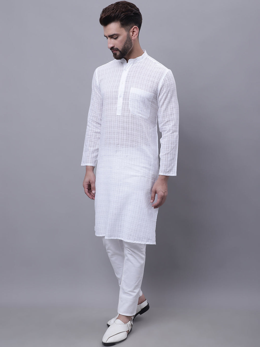 Even Apparels White Pure Cotton Kurta With Band Collar - Distacart