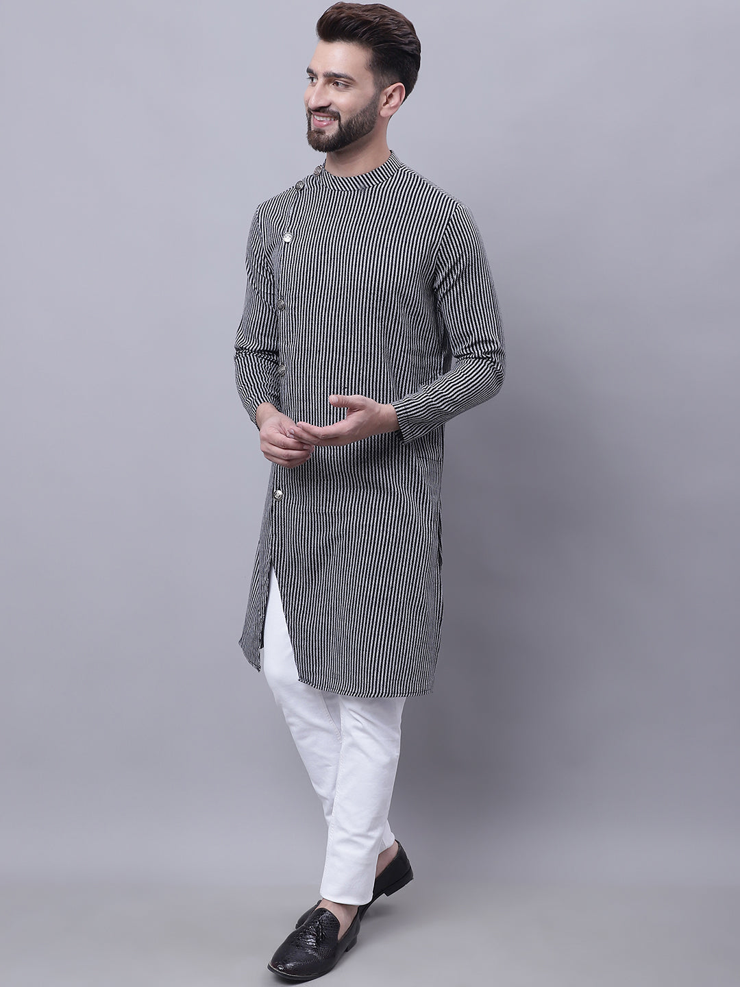 Even Apparels Black Sherwani Kurta With Asymetrical Cut - Distacart