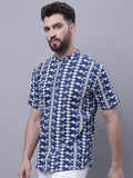 Even Apparels Blue Pure Cotton Short Kurta With Band Collar - Distacart