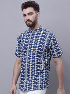 Even Apparels Blue Pure Cotton Short Kurta With Band Collar - Distacart