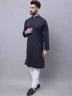 Even Apparels Black Pure Cotton Kurta With Band Collar - Distacart