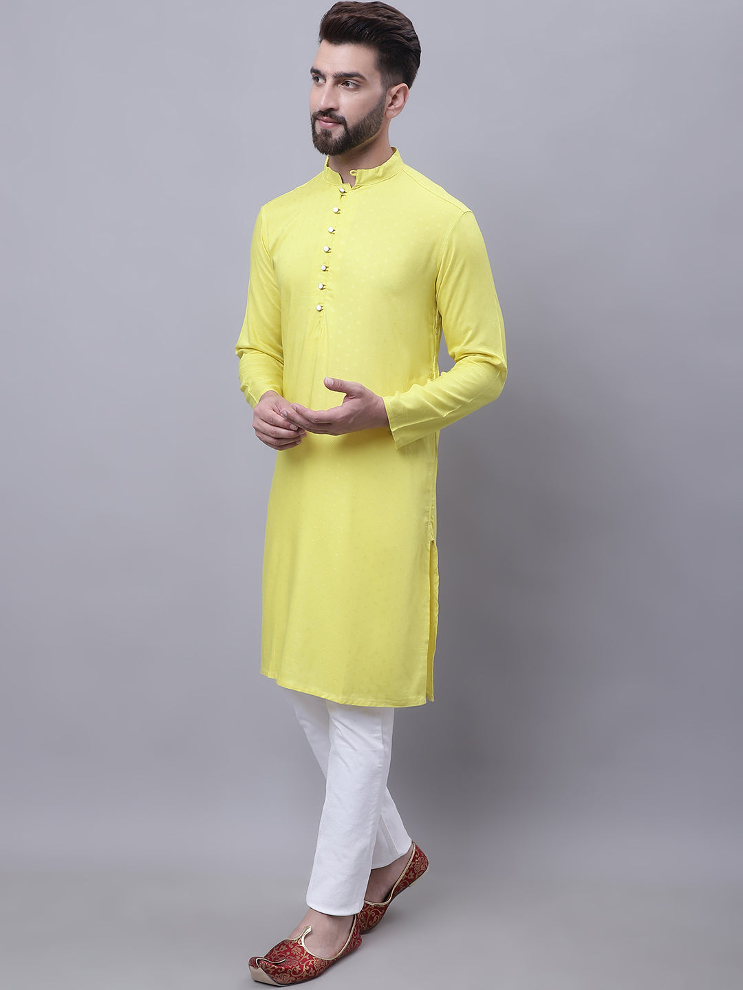 Even Apparels Yellow Pure Cotton Short Sleeves Kurta With Band Collar - Distacart