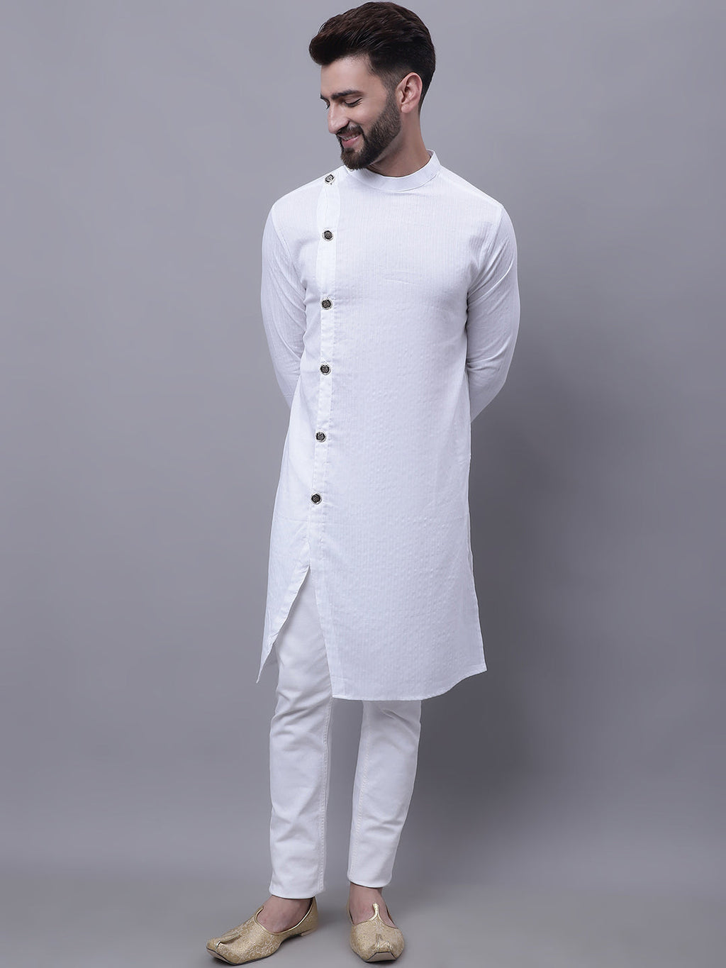 Even Apparels White Sherwani Kurta With Asymetrical Cut - Distacart
